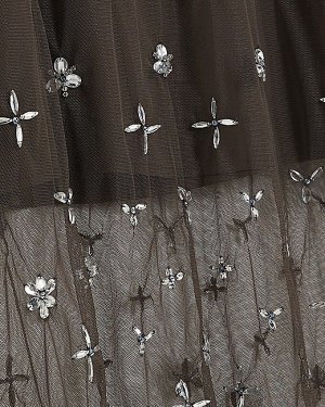 Серое платье-миди с длинными рукавами и отделкой из сетки