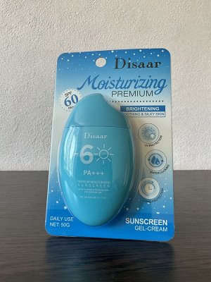 Disaar Солнцезащитный крем-гель для лица с гиалуроновой кислотой SPF60/PA+++, 50 мл.