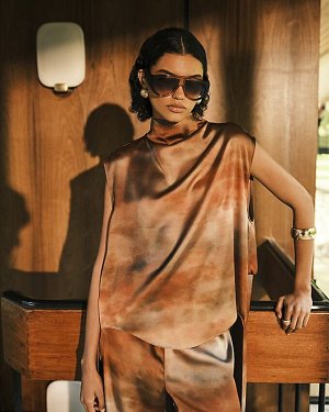 RI Studio Brown Print High Low Туника Топ