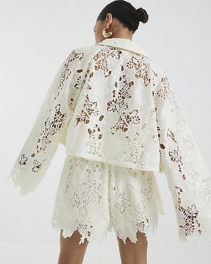 Пляжная рубашка Petite Cream Cutwork с пайетками