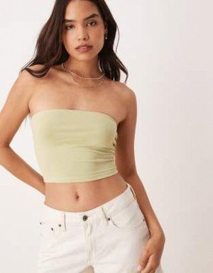 топ Укороченный топ без бретелек ASOS DESIGN Ultimate в зимне-зеленом цвете (ASOS DESIGN – Ultimate – Tr?gerloses Cropped Oberteil in Wintergr?n) Топы от ASOS DESIGN * Простой дизайн * Фасон бандо * У