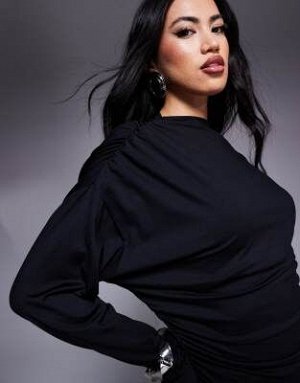 топ Топ с длинными рукавами и сборками ASOS DESIGN черного цвета (ASOS DESIGN – Gerafftes, lang?rmliges Oberteil in Schwarz) Топы от ASOS DESIGN * Высокий ворот * Длинные рукава * Сборки * Классически