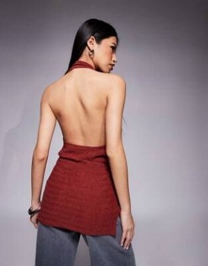топ Структурированный топ ASOS DESIGN с халтер-воротником и сборками по бокам, коричневый цвет (ASOS DESIGN – Strukturiertes Neckholder-Oberteil in Braun mit seitlicher Raffung) Топы от ASOS DESIGN * 