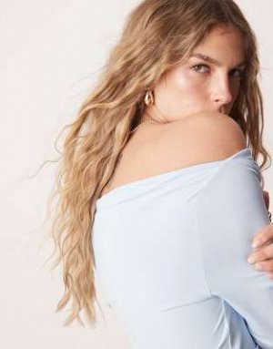 топ Синий топ с длинными рукавами и вырезом-лодочкой ASOS DESIGN (ASOS DESIGN – Lang?rmliges Oberteil in Blau mit U-Boot-Ausschnitt) Топы от ASOS DESIGN * Обновите свой образ * Простой дизайн * Вырез 