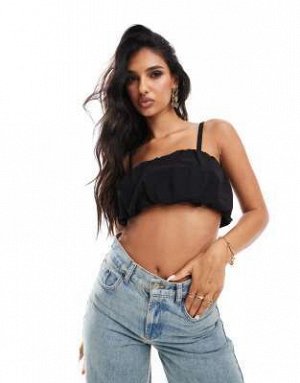 топ Укороченный топ с рукавами-буфами и сборками ASOS DESIGN черного цвета (ASOS DESIGN – Gerafftes, bauschiges Oberteil in Schwarz mit kurzem Schnitt) Топы от ASOS DESIGN * Идеально для свидания * Кв