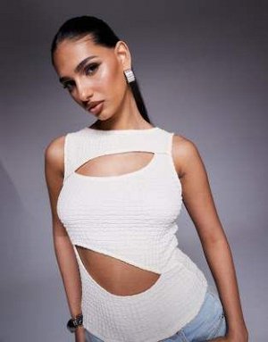 Топ Фактурная майка ASOS DESIGN с вырезом-лодочкой цвета экрю (ASOS DESIGN – Strukturiertes Tanktop in Ecru mit U-Boot-Ausschnitt und Zierausschnitt) Топы от ASOS DESIGN * Структурированная отделка * 