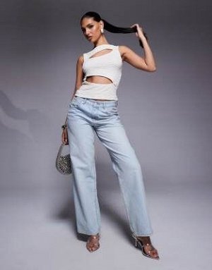 Топ Фактурная майка ASOS DESIGN с вырезом-лодочкой цвета экрю (ASOS DESIGN – Strukturiertes Tanktop in Ecru mit U-Boot-Ausschnitt und Zierausschnitt) Топы от ASOS DESIGN * Структурированная отделка * 
