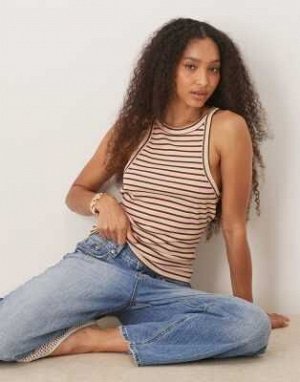 Топ Полосатый топ-борцовка ASOS DESIGN розового и кремового цветов (ASOS DESIGN – Gestreiftes Tr?gertop in Rosa und Cremewei? mit Ringerr?cken) Топы от ASOS DESIGN * Дизайн в полоску * Круглый вырез *