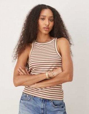 Топ Полосатый топ-борцовка ASOS DESIGN розового и кремового цветов (ASOS DESIGN – Gestreiftes Tr?gertop in Rosa und Cremewei? mit Ringerr?cken) Топы от ASOS DESIGN * Дизайн в полоску * Круглый вырез *