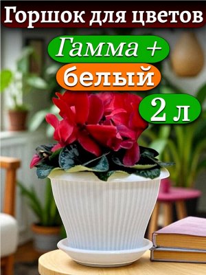 Горшок для цветов "Гамма плюс", 2 л,  БЕЛЫЙ, с поддоном  диаметр верха 19 см (D19)