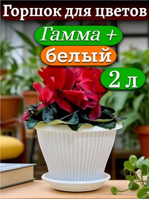 Горшок для цветов "Гамма плюс", 2 л,  БЕЛЫЙ, с поддоном  диаметр верха 19 см (D19)