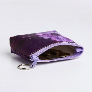 Кошелёк-монетница на молнии 11x3x9 см, с цветочным принтом, фиолетовый