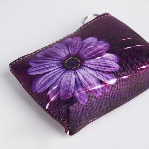 Кошелёк-монетница на молнии 11x3x9 см, с цветочным принтом, фиолетовый