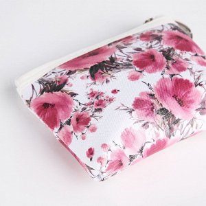 Кошелёк-монетница на молнии 10x3.5x9 см, с цветочным принтом, белый/розовый