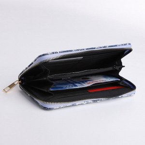 Кошелёк женский на молнии, 19.5x2.5x10 см, в клетку, голубой