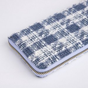 Кошелёк женский на молнии, 19.5x2.5x10 см, в клетку, голубой