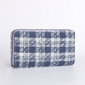 Кошелёк женский на молнии, 19.5x2.5x10 см, в клетку, голубой