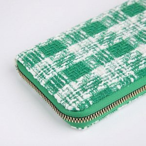 Кошелёк женский на молнии, 19.5x2.5x10 см, в клетку, зелёный