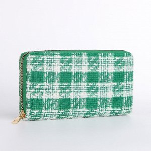 Кошелёк женский на молнии, 19.5x2.5x10 см, в клетку, зелёный