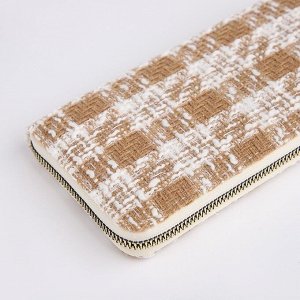 Кошелёк женский на молнии, 19.5x2.5x10 см, в клетку, бежевый