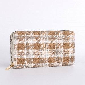 Кошелёк женский на молнии, 19.5x2.5x10 см, в клетку, бежевый