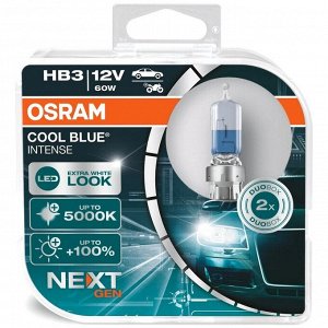 Лампа галогенная Osram Cool Blue Intense (Next Gen) HB3(9005) (P20d, T12), 12В, 60Вт, 5000К, комплект 2 шт, арт. 9005CBNHCB