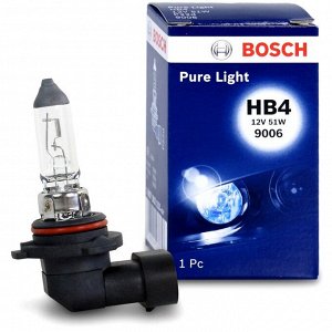 Лампа галогенная Bosch Pure Light HB4 (9006) (P22d, T12), 12В, 51Вт, 1 шт, арт. 1987302153
