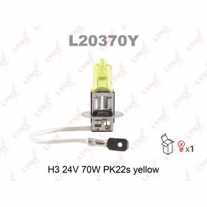 Лампа галогенная LYNXAuto Yellow H3 (PK22s, T12), 24В, 70Вт, 2800К, 1 шт, арт. L20370Y