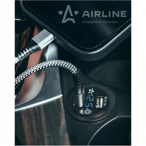 Розетка встраиваемая Airline, 12/24В, 2хUSB (5В, 2.1А), влагозащитная, с вольтметром, арт. AEBJ203