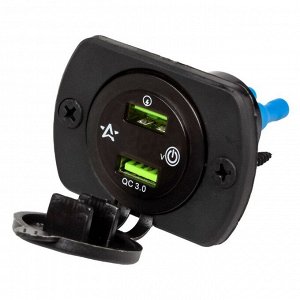 Розетка встраиваемая Airline, 12/24В, 2xUSB QC (6.5В/3А, 9В/2А, 12В/1.5А), с вольтметром и функцией быстрой зарядки Quick Charge 3.0, арт. AEBJ202