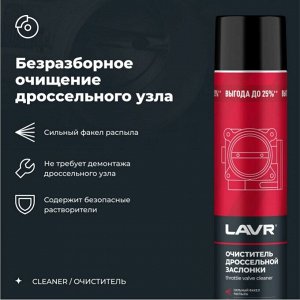 Очиститель дроссельной заслонки Lavr Throttle Valve Cleaner, от смолисто-лаковых отложений и нагаров, аэрозоль 1л, арт. Ln2457