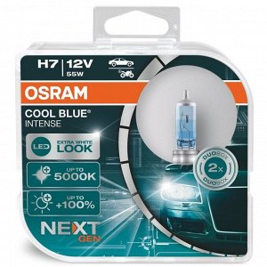 Лампа галогенная Osram Cool Blue Intense (Next Gen) H7 (PX26d, T11), 12В, 55Вт, 5000К, комплект 2 шт, арт. 64210CBNHCB