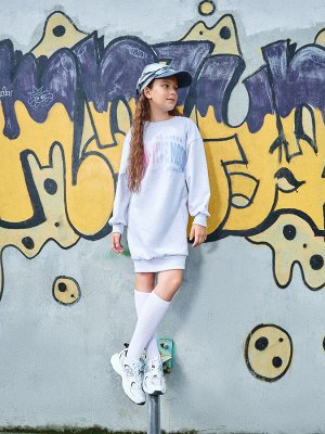 Платье для девочек серое с надписью "Creative mood"