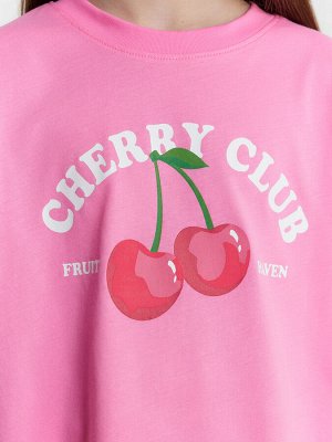 Комплект домашний для девочек розовый с принтом и надписью "cherry club"