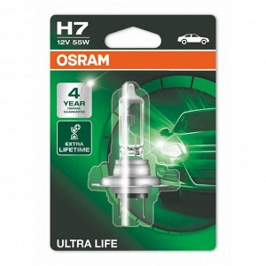 Лампа галогенная Osram Ultra Life H7 (PX26d, T11), 12В, 55Вт, 3200К, 1 шт