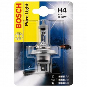 Лампа галогенная Bosch Pure Light H4 (P43t, T16), 12В, 60/55Вт, 3200K, 1 шт