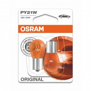 Лампа Osram Original Line PY21W (BAU15s, S25), 12В, 21Вт, оранжевая, комплект 2 шт