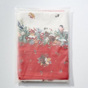 Дорожка для стола «Морозко и снегири» 45×215 см, красный, 100% хлопок, твил, 1 шт.