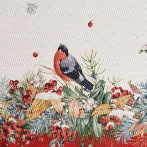 Дорожка для стола «Морозко и снегири» 45×215 см, красный, 100% хлопок, твил, 1 шт.