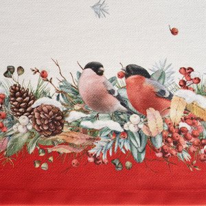 Дорожка для стола «Морозко и снегири» 45×215 см, красный, 100% хлопок, твил, 1 шт.