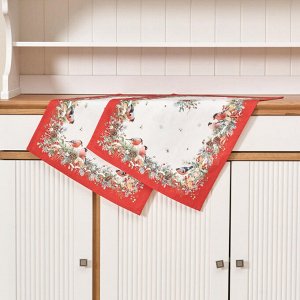 Подарочный набор полотенец Морозко.Снегири 40x60 см из 100% хлопка, белый твил