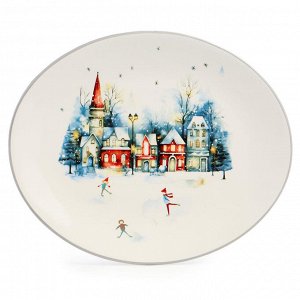 Новогоднее керамическое блюдо AGNESS 31,5×25,5 см – праздничное украшение стола, 1 шт.