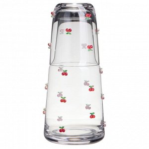 Премиальный стеклянный графин Fruity Cherry 890 мл с крышкой-стаканом, ручная работа