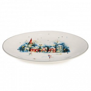 Новогоднее керамическое блюдо AGNESS 31,5×25,5 см – праздничное украшение стола, 1 шт.