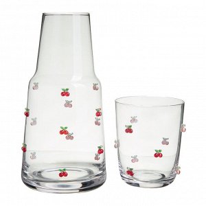 Премиальный стеклянный графин Fruity Cherry 890 мл с крышкой-стаканом, ручная работа