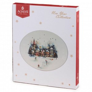 Новогоднее керамическое блюдо AGNESS 31,5×25,5 см – праздничное украшение стола, 1 шт.
