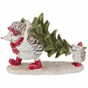 Новогодняя фигурка "Ежата на рождественских гуляниях" 12×4,5×8,5 см из полистоуна, 1 шт.