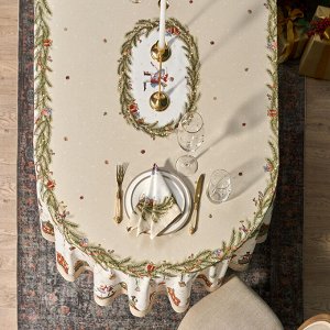 Овальная хлопковая скатерть «Щелкунчик», твил, 140×300 см, бежевый