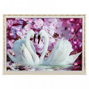Картина "Лебеди под цветами сакуры" 56*76 см