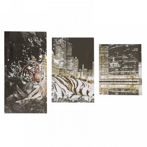 Модульная картина "Тигр и город" 26х31, 26х50 и 26х40, 78*50 см